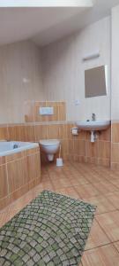 a bathroom with a tub and a toilet and a sink at Frymburk Jana in Frymburk