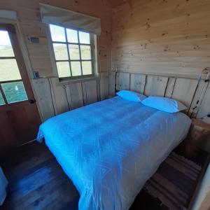 1 dormitorio con 1 cama en una cabaña de madera en PUESTA DE SOL, en Cobquecura