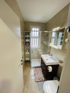a bathroom with a shower and a sink and a toilet at FOUR PEARLS in Karlovac