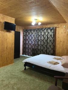 ein Schlafzimmer mit einem Bett in einem Zimmer in der Unterkunft Шервуд in Myta