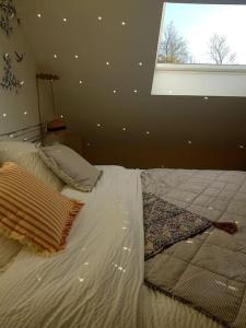a bedroom with a large bed with a window at Le Bon Temps, pour une douce parenthèse in Saint-Martin-lez-Tatinghem