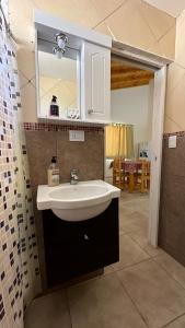 bagno con lavandino e specchio di Alboraya apartamentos a Dina Huapi