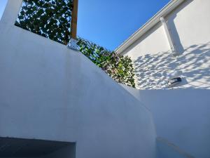 a white building with a window with plants on it at Apartamento de la Haya, junto al Teatro Romano in Merida