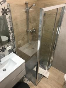 un bagno con cabina doccia e lavandino di Cà Nicola 3 a Cortemaggiore