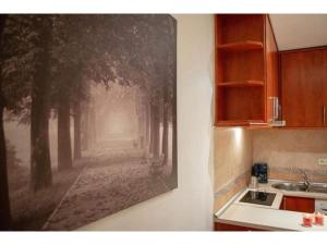 obraz lasu wiszącego na ścianie w kuchni w obiekcie Acogedor apart. cerca de Atocha 3Pers. 2Hab. w Madrycie