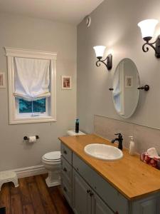 a bathroom with a sink and a toilet and a mirror at WELCOME TO BURNT RIVER ESTATE in Kawartha Lakes