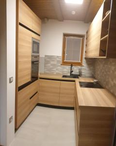 a kitchen with wooden cabinets and a sink at Apartment Appohorje in Pohorje