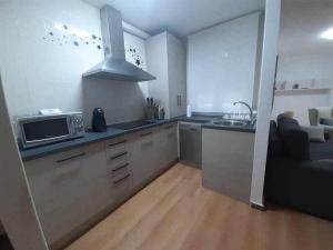 een keuken met een magnetron en een fornuis top oven bij Apartamento Abadía in Teruel