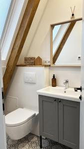 a bathroom with a sink and a toilet at Design Chalet Vulkaneifel in Kerschenbach