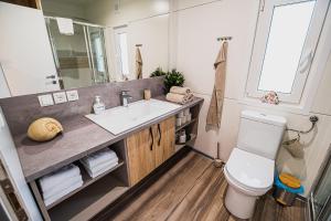 uma casa de banho com um lavatório e um WC em Premium Mobile Homes with thermal riviera tickets em Čatež ob Savi