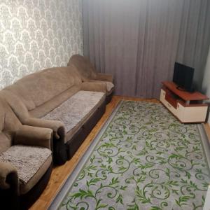 a living room with a couch and a rug at Аппартоменты in Shchūchīnsk