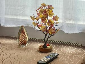 uma pequena árvore sentada ao lado de um controle remoto em Apartment Sonnenhang by Interhome 