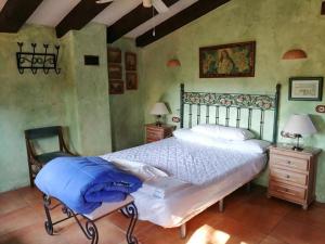 a bedroom with a large bed in a room with green walls at Villa Parra in Benissa