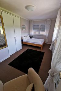 sala de estar con cama y sofá en Schwanensee Appartements, en Sommerach
