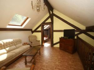 a living room with a couch and a tv at Spacious gîte for 6 persons in Hanviller, Mosel in Hanviller