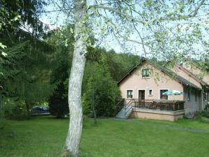 a white house with a porch and a yard at Spacious gîte for 6 persons in Hanviller, Mosel in Hanviller