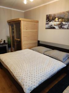a bedroom with two beds and a painting on the wall at Ski Apartmán Sajmon so saunou in Makov