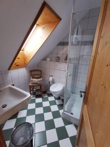 a bathroom with a sink and a toilet at Pension Sankt Urban in Sommerach +40 photos