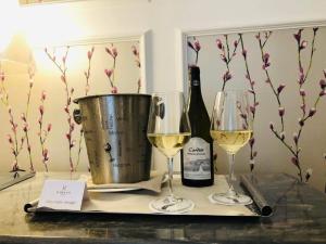 a tray with two glasses of wine and a bucket at Hotel Damaso in Rome