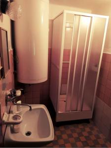 a bathroom with a shower and a sink at Horská chata Jiřinka in Valašské Klobouky