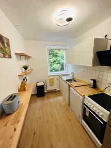 cocina con fregadero y encimera en Cosy Apartment I 5Beds I Near VW, en Glauchau