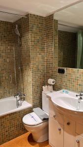 a bathroom with a toilet and a sink and a tub at Tobazo Candanchú pie de pista in Candanchú