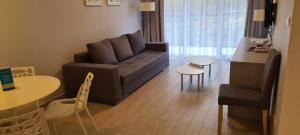 uma sala de estar com um sofá e uma mesa em Apartamenty Czarna Góra L16 em Sienna