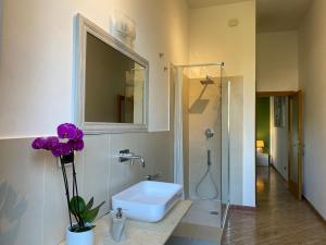 a bathroom with a sink and a shower at Maison Étoile in Florence