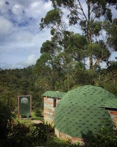 里奧內格羅的住宿－PrivaDome，一座小建筑,在田野上拥有绿色屋顶