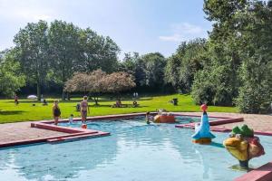 um grupo de pessoas jogando em uma piscina em um parque em Stelle Maris, Nice place WIFI and privacy em heinkenszand