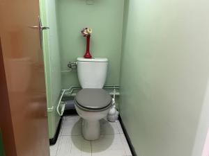 a bathroom with a toilet with a red candle on top at Appartement Puy Saint Vincent 1400, 1 pièce, 4 personnes - FR-1-330G-6 in Puy-Saint-Vincent