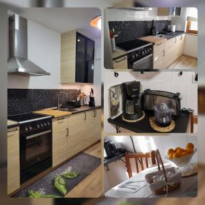 un collage de cuatro fotos de una cocina en Villa Sabina "Vivienda de Uso Turístico" en Caboalles de Abajo