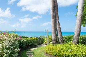 un camino con palmeras y el océano en el fondo en Mahogany Bay by Blue Sky Luxury, en Saint James