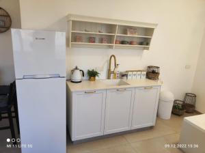 恰斯林צימר השושנים的配有白色冰箱和水槽的厨房