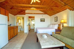 a living room with a bed and a couch at Half Moon Motel & Cottages in Weirs Beach