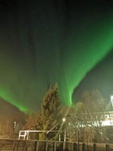 una imagen de la aurora boreal en el cielo en Aurora rooms for rent nr3 we are doing Northen Lights trip, Reaindear trip and Sommaroy Fjord trips, en Tromsø