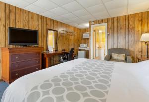 a bedroom with a bed and a flat screen tv at Knob Hill Motor Lodge in Hillsville