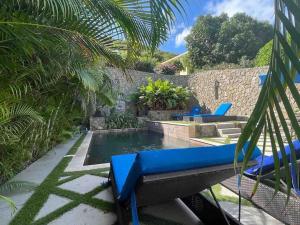 KoolbaaiLuxurious 1 bedroom Apt with pool in Simpson Bay的后院的游泳池,带蓝色躺椅