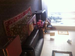 - un salon avec un canapé en cuir et une télévision dans l'établissement DC International Hostel 1, à Washington