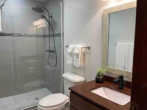 KoolbaaiLuxurious 1 bedroom Apt with pool in Simpson Bay的配有马桶、水槽和淋浴的浴室