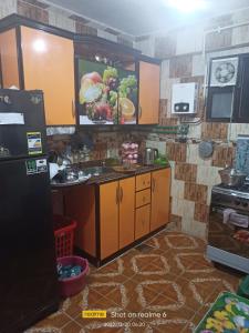 eine Küche mit einer Spüle und einem Kühlschrank in der Unterkunft Cash and cash only please in ‘Izbat al Qaşr