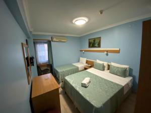 イスタンブールにあるHotel Oz Villaの青い部屋(ベッド2台、テーブル、テーブル付)