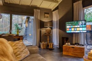 TV a/nebo společenská místnost v ubytování Lodge in een bosrijke omgeving met Hottub & Sauna