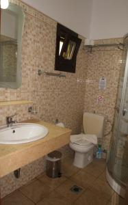 uma casa de banho com um lavatório e um WC em Mandraki Paradise em Meyisti