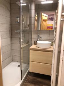 y baño con ducha y lavamanos. en Le Bouquetin - Immeuble Le Pluton, en Les Deux Alpes