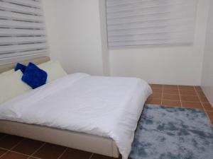 a bedroom with a bed with a window and a blue rug at 2BR Pioneer Woodlands SM LIGHT by AwayHome Rentals in Manila