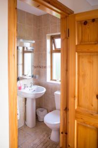 a bathroom with a toilet and a sink at ocean view cleggan in Cleggan