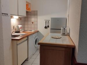 Forest des BaniolsにあるAppartement Orcières Merlette, 2 pièces, 6 personnes - FR-1-262-78の小さなキッチン(シンク、洗濯機付)