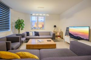 a living room with couches and a flat screen tv at Villa Ma Bohème - 6 pers. in Charleville-Mézières