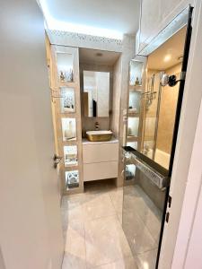 uma casa de banho com um lavatório e um espelho em GUEST-K President - Grenoble Centre em Grenoble
